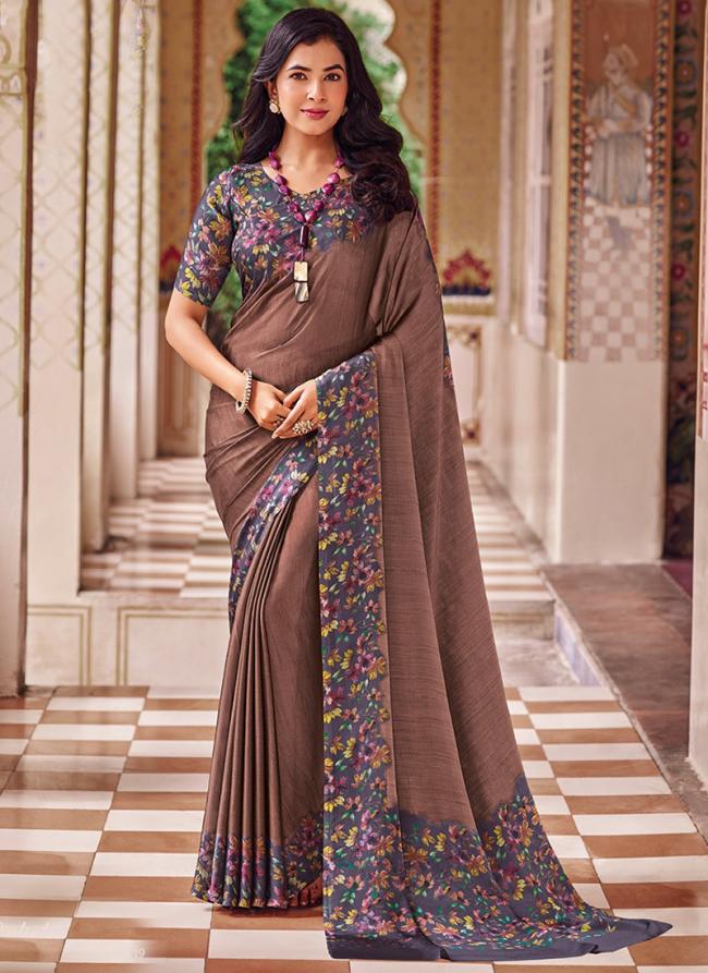 Chiffon Brown Traditional Wear Printed Saree